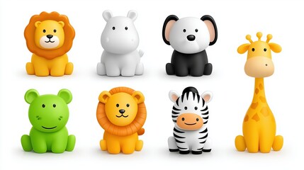 Fototapeta premium Cartoon animal toys set. collection of colorful jungle animal figurines for children