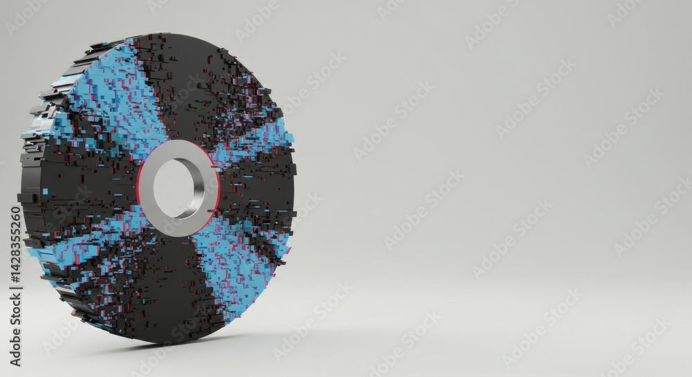 Aufkleber abstract 3d render of a glitching digital disc data visualization futuristic technology concept