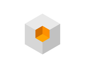 Abstract isometric cube with a vibrant inner core.  Represents potential, innovation, or hidden value. Ideal for technology, business, and design concepts.