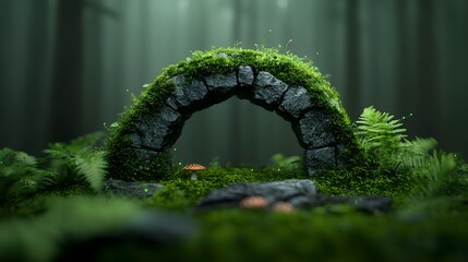 Idyllic forest hideaway with a verdant stone archway