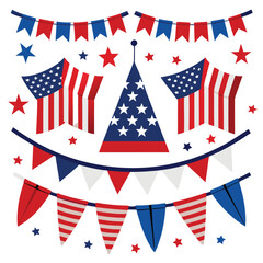 Obraz premium American red white and blue balloons set shilhotee vector isolated on white background