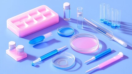 Naklejka premium Pastel science still life with beakers, petri dishes and laboratory equipment