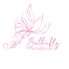 Elegant Pink Butterfly Line Art Background Design Illustration