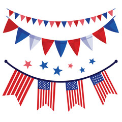 Obraz premium American red white and blue balloons set shilhotee vector isolated on white background