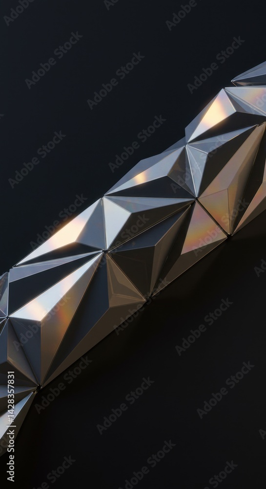 Poster abstract geometric metallic structure design shiny facets iridescent modern architecture background