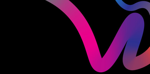 Modern Wave Line Art, Neon Gradient on Black, Futuristic Swirl Shape, Pink Blue Gradient on Black. 