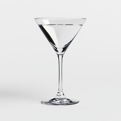 Elegant martini glass filled with clear liquid on a soft white background, ideal for cocktail menus and bar signage, showcasing simplicity and sophistication