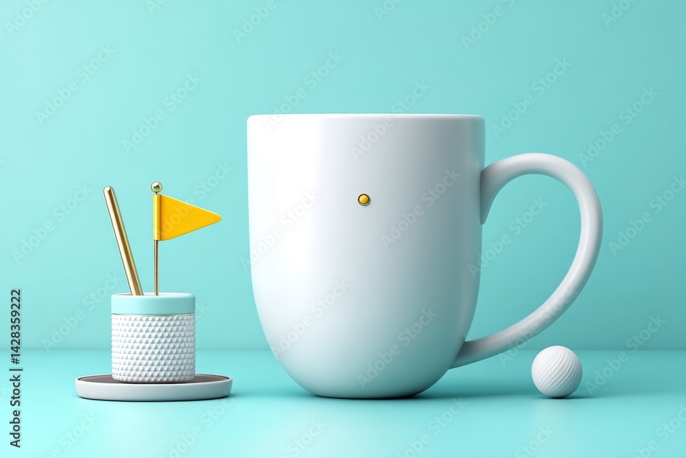 Poster a clean modern mug with one small flag icon near the handle