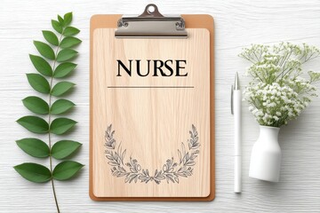 A custom clipboard with a floral design and nurse name engraved