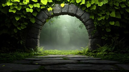 Majestic stone archway enveloped in a verdant canopy of nature