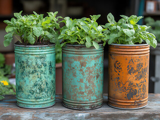 Fototapeta premium upcycled garden: growing food in recycled containers