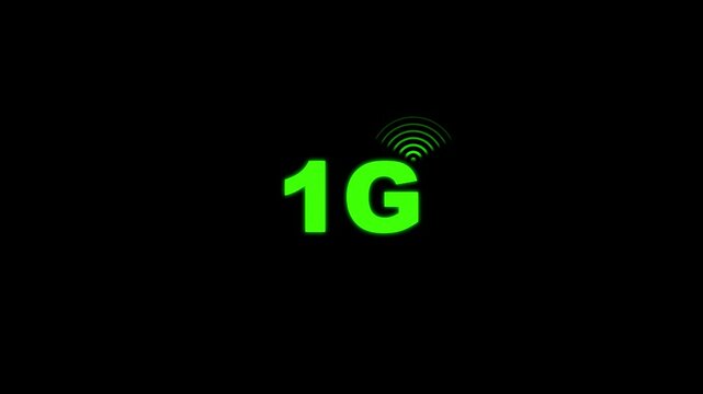 The Animated 1G network icon design in flat icon. Technology concept icon. 1G network animation on black background.