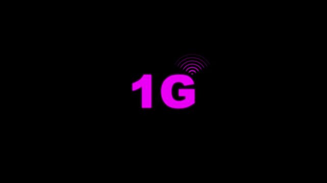 The Animated 1G network icon design in flat icon. Technology concept icon. 1G network animation on black background.
