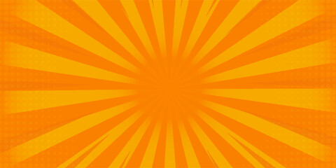 Bright orange-yellow gradient abstract background. Orange comic sunburst effect background with halftone. Suitable for templates, sales banners, events, ads, web, and pages