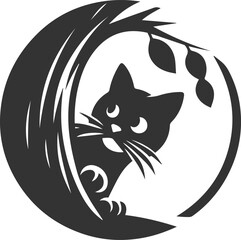 Cat peeking silhouette vector