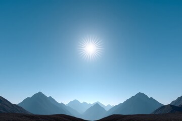 Obraz premium A mountain view with the sun hanging high above the horizon late in the evening