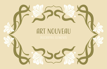 Art Nouveau Floral frames, corners, and borders with Iris. Floral design. Vector.