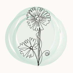 Fototapeta premium Elegant Minimalist Line Art Flower Design with Soft Green Watercolor Background