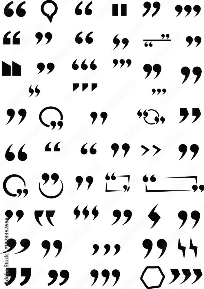 Poster vector quotation marks set different styles and shapes for graphic design and typography elements