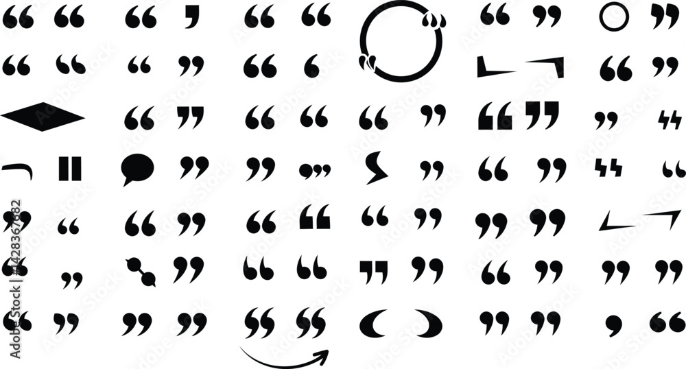 Poster vector set of quotation marks punctuation symbols for typography design and use of quote marks signs