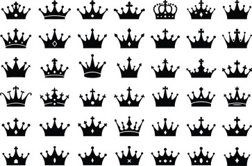 Royalty crown vector collection set, king and queen crown silhouette vector design, royal crown clip art
