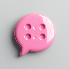 A vibrant 3D pink speech bubble icon on a light grey background, perfect for UI/UX designs. Minimalistic flat style with high detail, soft shadows, and professional color grading for a sleek, modern l