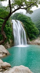 Fototapeta premium Ultra detailed 8K quality waterfall image with natural scenery