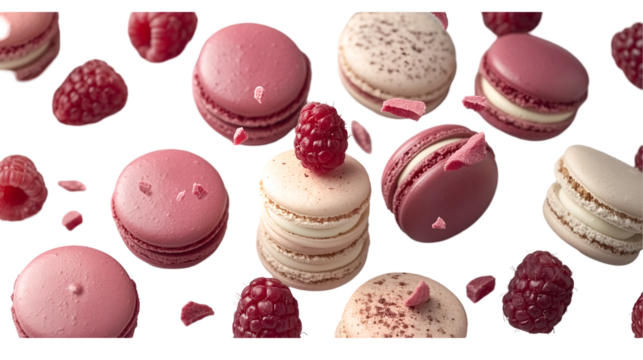 Raspberry Macarons French Bakery Treat, Creamy Pink Dessert. - Powered by Adobe