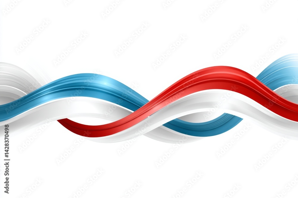 Poster Flat flag wave design with three horizontal red white and blue bands in modern minimalist style