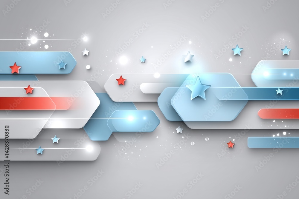 Poster minimalist star icon in red white and blue overlapping in clean geometric layout