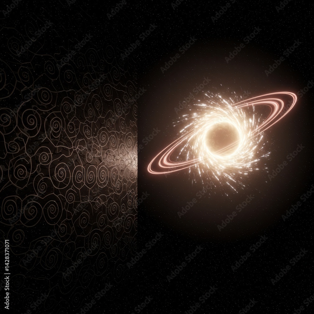 Poster cosmic enigma: accretion disk of a black hole near a mysterious structure