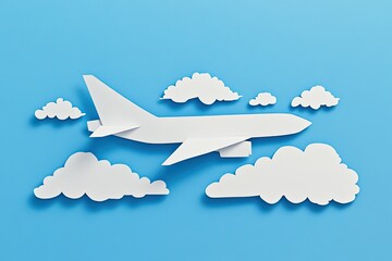 Paper airplane flying amidst paper clouds on a blue background. (1)