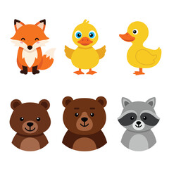 Cute Cartoon Animal Characters Set
