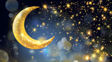 Fototapeta premium A gold moon with stars surrounding it. Generated using AI.