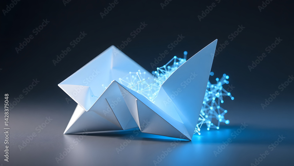 Poster intricate origami structure a fusion of light and form