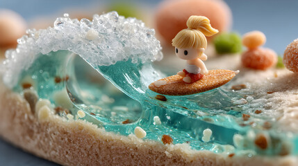 Adorable Surfer Girl on a Candy Wave Cake Image