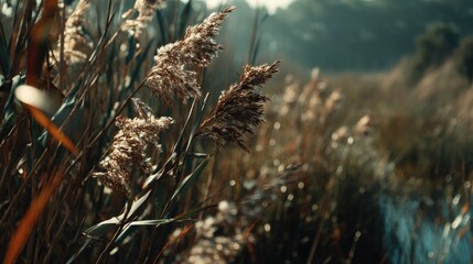 Obraz premium Serene Reed Grasses: A Soft, Autumnal Meadow Landscape