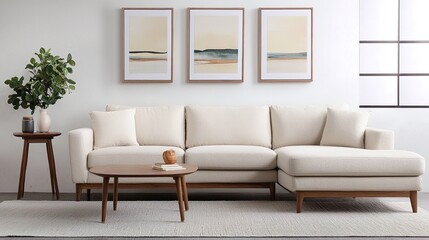 Elegant minimal living room design modern soft furniture bright interior cozy environment contemporary viewpoint