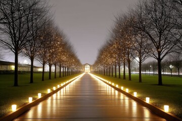 Obraz premium A candlelit vigil at night with people holding photos of loved ones lost