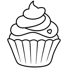 Simple Cupcake Line Art with Heart Frosting