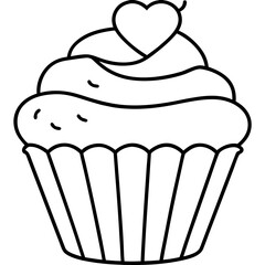 Simple Cupcake Line Art with Heart Frosting