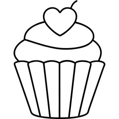 Simple Cupcake Line Art with Heart Frosting