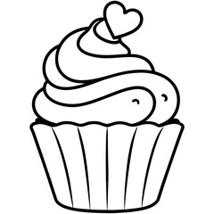 Simple Cupcake Line Art with Heart Frosting