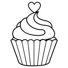 Simple Cupcake Line Art with Heart Frosting