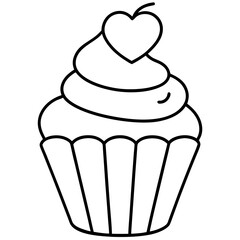 Simple Cupcake Line Art with Heart Frosting