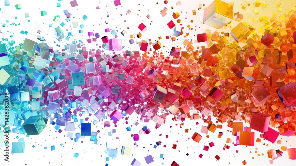 Aufkleber abstract chaotic and energetic of mixed dust explode with square object, burst of broken colorful cu