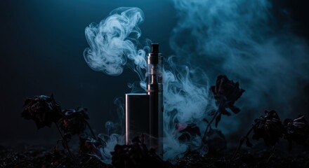 Vaporizer amid withered roses with mist for world no tobacco day, highlighting the struggle against dependence and promoting a healthy lifestyle with aesthetic appeal