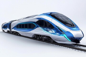 Naklejka premium High Speed Futuristic Train Locomotive on Tracks