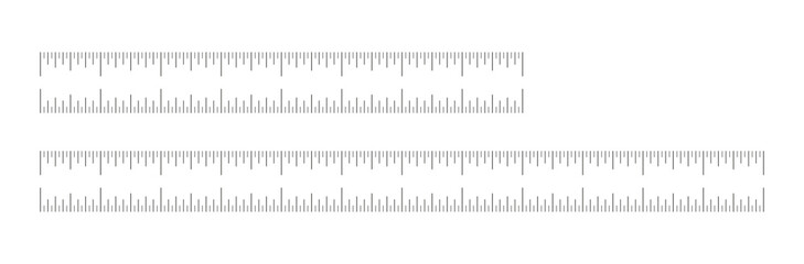 Set of 8, 12 inch rulers. Measuring tool templates. Scale for ruler in inches. Inch measuring scales. Measuring scale icons.