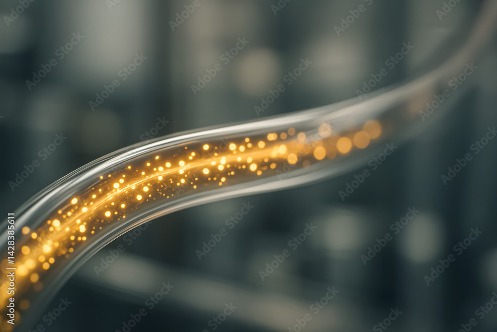 Poster a glowing stream of golden light pulses through a transparent cable symbolizing high-speed data or e
